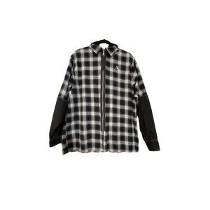 ATTEMPT Men’s Large Full Zip Front Flannel Jacket Plaid Shirt Hooded Sz Large